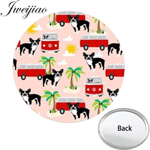 Youhaken Cartoon Kids Cute School Bus Dog Coconut Tree Pocket Mirror Compact Portable Makeup Vanity Hand Travel Purse Mirror