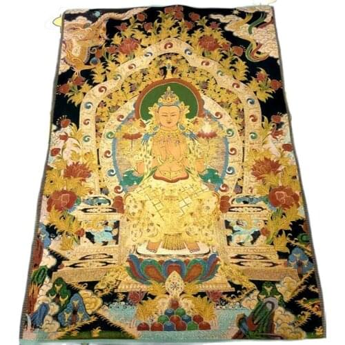 Tangka Embroidery Painting of Baidu Mother Buddha Statue in Tibetan Buddhism
