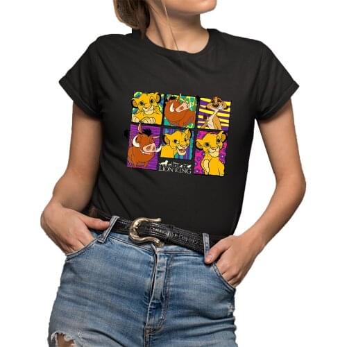 Lion King Classic Retro Montage Print Disney T Shirt Women Short Sleeve O Neck Girls Black Tshirt Summer Unisex Tee Shirt Tops
