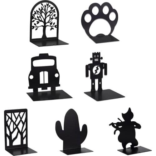 Two Piece Hollow-out Metal Bookend Set Bookends for Heavy Books Non-Slip Metal Bookends Decorative Bookends for Offices B03C