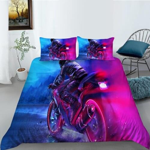 3D Bedding Set Cool Motorcycle Printed Duvet Cover Boys Girls Polyester Bedclothes Home Comforter Covers Bed Gift