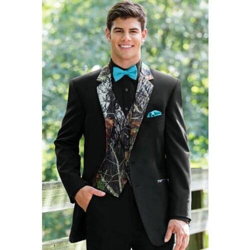 Hot Sale Two Buttons Black Groom Tuxedos Notch Lapel Groomsmen Mens Wedding Prom Suits (Jacket+Pants+Vest+Tie) NO:111
