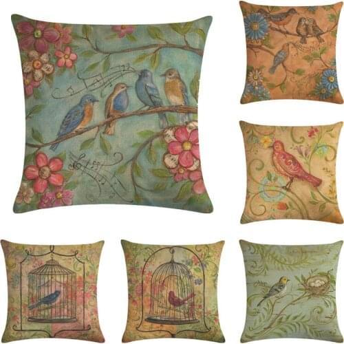 Flowers and Birdcage Series Linen Decorative Pillow Cushion Covers Pillowcase Cushions for Sofa Pillowcover Decorative