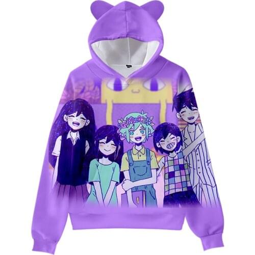 Kawaii Cat Ear Hoodies Cosplay Omori Hoodies Sweatshirts Anime Harajuku Pullover Hooded Tops Boys Girls Kids Sweatshirt