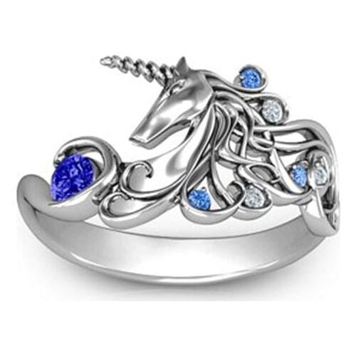 Fashion Cute Rainbow Unicorn Ring for Charm Women Jewelry for Kids Daughter Birthday Wedding Gift Silver Color Cartoon Ring