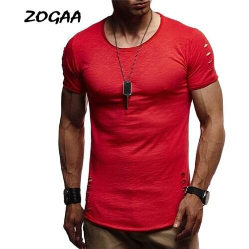 ZOGAA T-shirts Men New Mens Spring Summer Personality Casual Solid Hole Decoration Short-sleeved Oversized All-match Streetwear