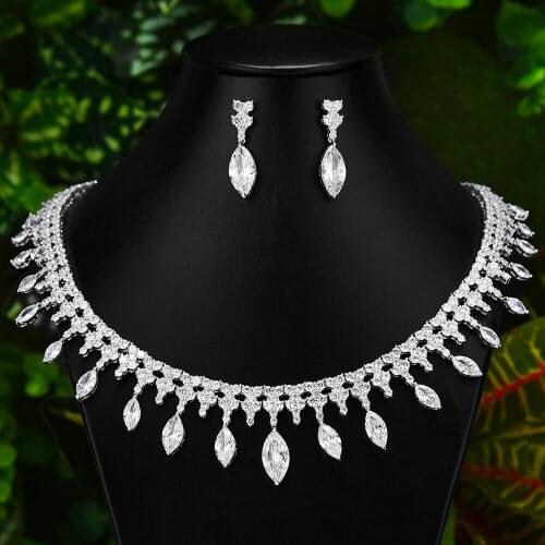 GODKI Dubai Fine Jewelry Sets for Ladies Exclusive Shining Clear Crystal Necklace Earrings 2 PCS Jewelry Bridal Wedding Party