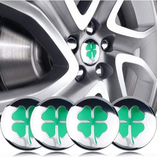 4x 56mm Alfa Romeo quatrefoil green delta Wheel Hub Center Caps Emblem Sticker For Alfa Giulietta Giulia Spider GT Car Styling
