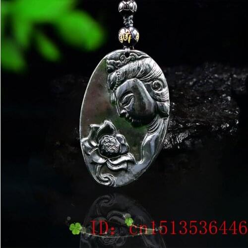 Jade Guanyin Pendant Necklace Jewellery Amulet Chinese Carved Natural Black Green Fashion Gifts Charm