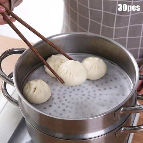 30Pcs Kitchen Disposable Non-stick Steamer Paper Dumplings Pad Cotton Cloth Steamer Non-Stick Pad Round Dumplings Mat Cook Tool
