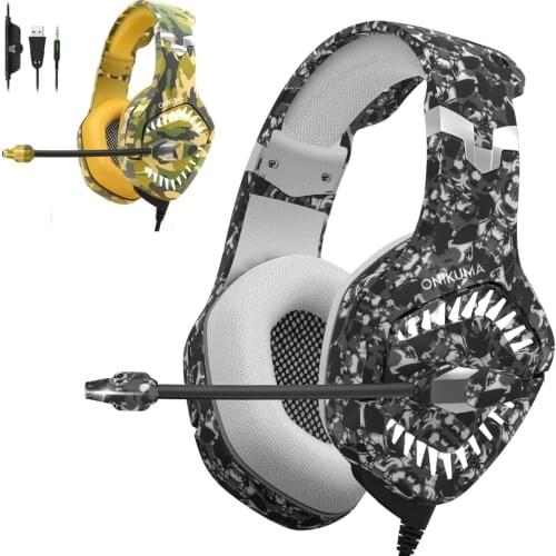 ONIKUMA K1 Pro Camouflage Casque Gaming Headset Headphones Game Earphones with Mic for PC Mobile Phone Xbox One Tablet LED Light