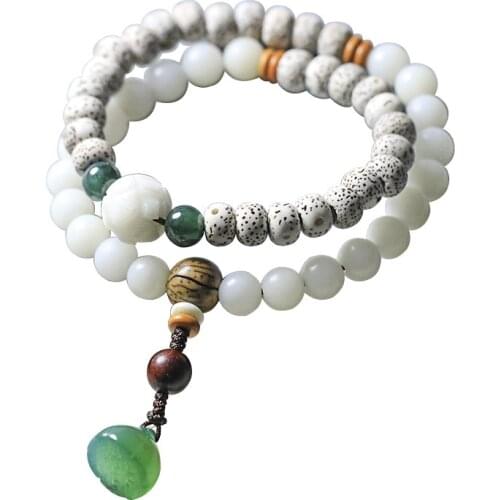 Original Hand-made Natural Xingyue Bodhi Double circle model Small Crystal Lotus Pendant Bracelet White Bodhi Bracelet Jewellery