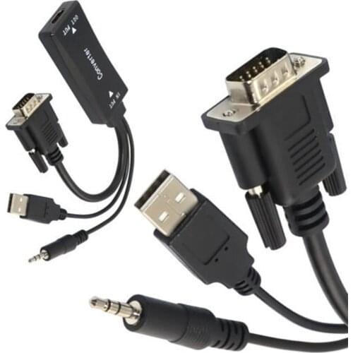 VGA Male to HDMI Female with 3.5mm Audio USB Plug Cable Converter Adapter 1080p