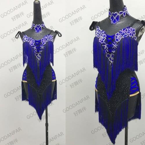 GOODANPAR latin dance competition dresses dancing dress women latin salsa dress for girls woman rumba fringe black royalblue