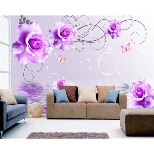 Beibehang Custom Wallpaper House Decorative Mural Purple Rose Fashion Romantic Floral TV Wall Background wall mural 3d wallpaper