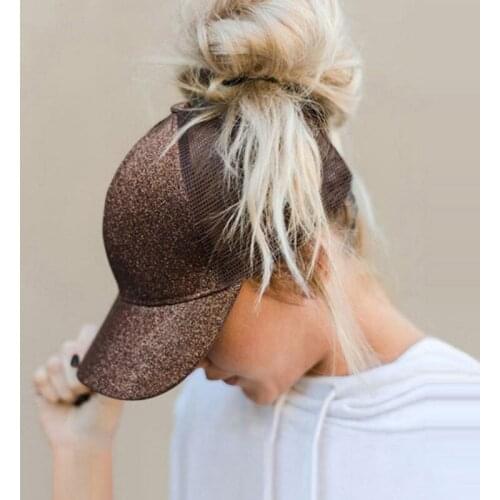 Casual Ponytail Baseball Cap Women Adjustable Snapback Hat Sequins Shine Hip Hop Caps For Women Dad Hat Summer Glitter Mesh Hats