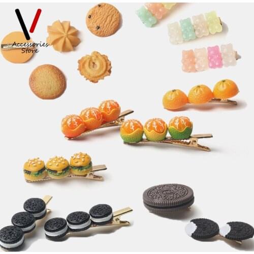 Attractive Orange Bear Cookie Hair Ornament Girls Cute Creative Hairpin Biscuit Women Side Top Hairclips Headdress Accessories