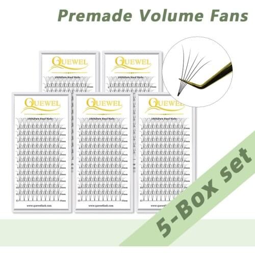 Quewel Individual Long Stem Pre-made Eyelashes Extension Volume Russian Lash 0.07mm Thickness All Size Strip Bunch Eyelash