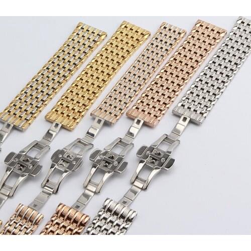 Watchbands bracelets stainless steel wristwatch band Strap Silver Gold Rosegold Polished Fit quartz watch 14mm 16mm 18 20mm 22mm