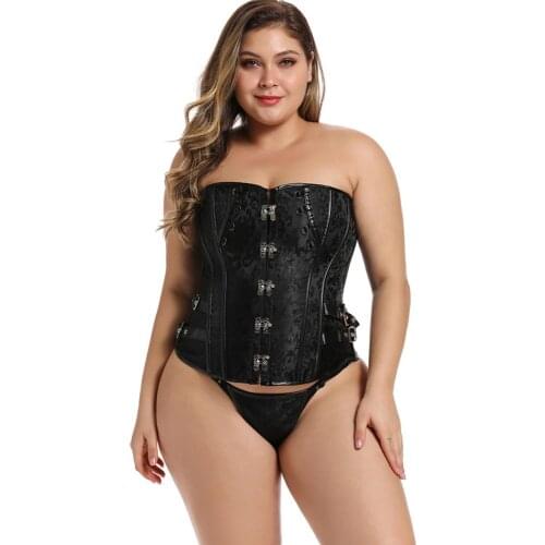 S-6XL Womens Vintage Steampunk Corsets Lace Up Buckled Overbust Corselet Bustiers Black/Brown Plus Size