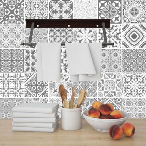 Gray Arabi Pattern Floral Ornament Ceramic Tiles Wall Sticker Stair Kitchen Home Decor Wall Decals Peel & Stick Art Wallpaper