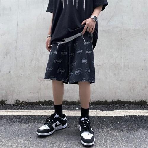 Harajuku Style Dark Letters Full Print Loose Shorts Women Summer Y2k Tide Ins Retro Straight Five-Point Pants WomenS Clothing