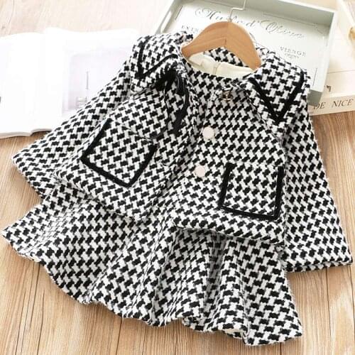 Girls Children Kids Baby Plaided Coat Outwear Jacket+Velvet Tank-Dress 2PCS Outfits New Sweet Warm Winter Princess Clothes Set