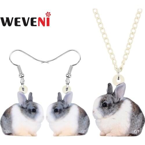 WEVENI Acrylic Easter Hare Rabbit Jewelry Sets Lovely Animal Bunny Earrings Necklace For Women Girls Kids Party Gift Accessories