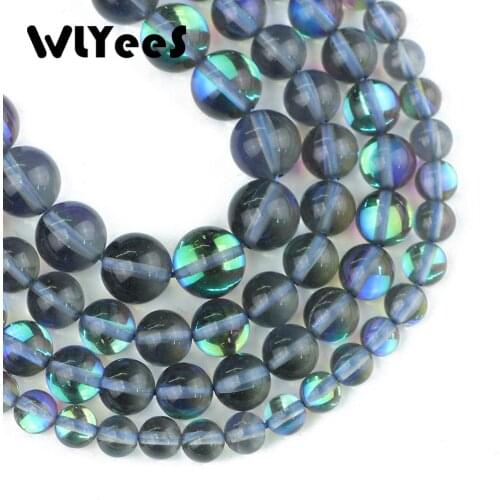 WLYee Blue Labradorite stone beads High quality Synthetic Flash Stone 6/8/10MM Round Loose bead Jewelry bracelet making DIY 15"