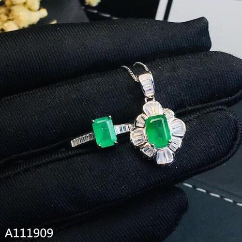 KJJEAXCMY boutique jewelry 925 sterling silver inlaid Natural Emerald pendant ring Womens set support detection