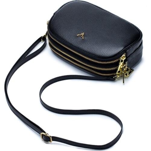 Womens Genuine Leather Crossbody Bag Fashion Three-layer Zipper Cowhide Coin Purse Mobile Phone Bag Mini Clutch Shoulder Bags