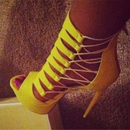 ASHIOFU Handmade Women High Heel Sandals Cross-straps Peep-toe Platform Summer Shoes Large Size Fashion Evening Sandals Shoes