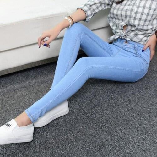 Denim Jeans Womens High Waist Stretch Pencil Skinny Ankle-length Pants Femme Black Blue Push Up 2021 Elastic Slim Streetwear