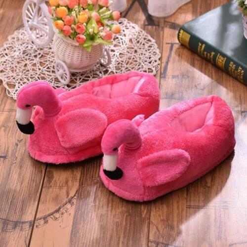 Size 35-43 High Quality Women Slippers Lovely Flamingo Animal Solid Flat Indoor fur Shoes Winter Plush Warm Home Slippers b207