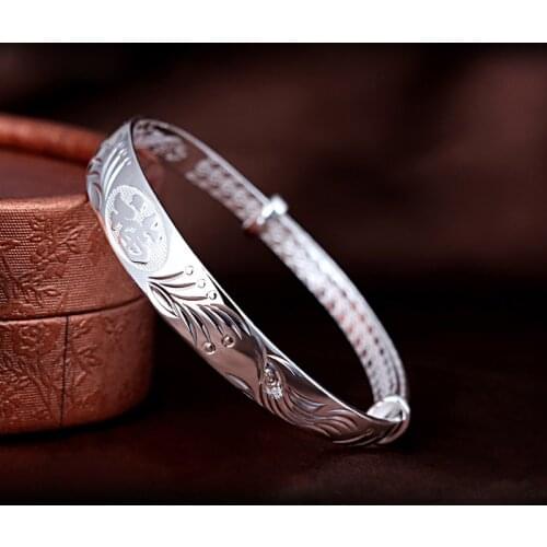 SA SILVERAGE Ladies Blessing Carving Bracelet for Women Trendy 25g 2021 Send Mom A Gift for Popular Jewelry S925 Silver Jewelry