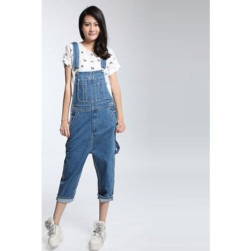 2020 New Modis Ladies Stretch Hip Hop Denim Blue Denim Overalls Womens Large size Loose Jumpsuit pants / Cropped trousers