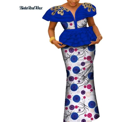 African Applique Top and Skirts Sets for Women Bazin Riche Traditional African Women Clothing 2 Pieces Skirts Sets WY4233