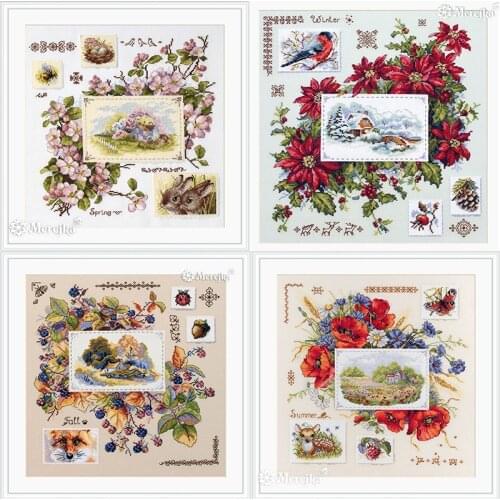 Winter Scenery in Flowers 43-45 Counted Cross Stitch Kits Needlework Embroidery Crafts DIY Arts Handmade Home Decor