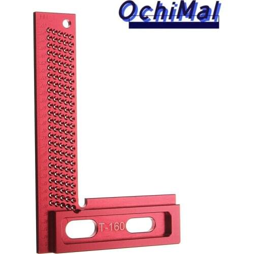 1Pcs Red Woodworking Square Positioning Metric Measuring Angle Ruler Hole Aluminum Alloy Carpenter Scriber Hole Line Drawing