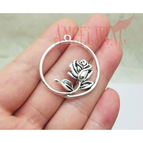 10pcs/lot--36x33mm, rose chams, Antique silver plated rose flower charms,DIY supplies, Jewelry accessories