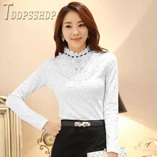 2019 Lining With Fluff Lace Women Blouse Korean Warm Slim Female Bottoming Blouses