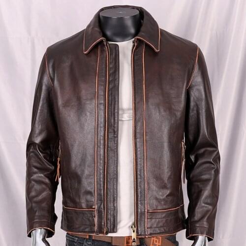 2022 Winter Biker Mans Coat Cowhide Leather Zipper Jacket Plus Size 4XL 5XL Genuine Leather Dad Male Coat European America Style