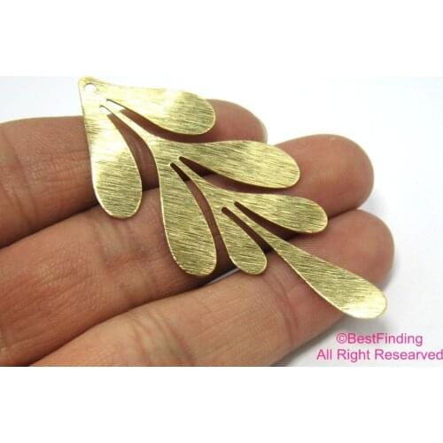 Brass leaves pendant 62x26mm Solid Raw brass leaf pendant -6pcs R195