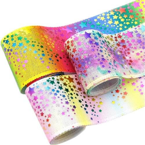 David accessories 75mm Rainbow star linen ribbon 50 yards,DIY Christmas holiday Decoration Supplies, gift wrap,50Yc10815