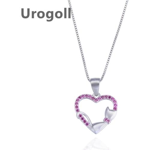 Noble Women Pure 925 Sterling Silver Necklaces Clavicle Necklace Heart Shape Zircon Pendant Necklaces Chain Jewelry Accessory