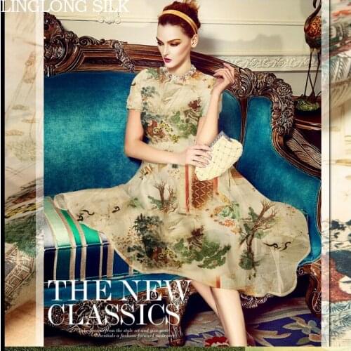 PRINT SILK ORGANZA SATIN FABRIC 14m/m Width 53"-135cm100% Silk Fabric Organza Elegant Vintage Dress Fabric Free Shipping