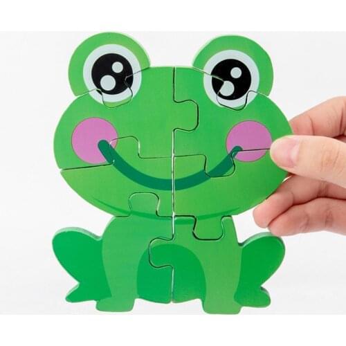 Kids Wooden Cartoon 3D Frog Turtle Animal Building Blocks Jigsaw Puzzle Educational Learning Intelligent Toy