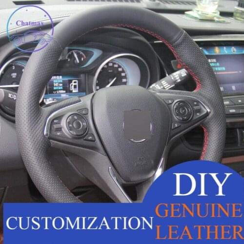 For Buick Envision 2014-2015 Black Leather Hand-stitched Car Steering Wheel Cover Anti-slip fit all season