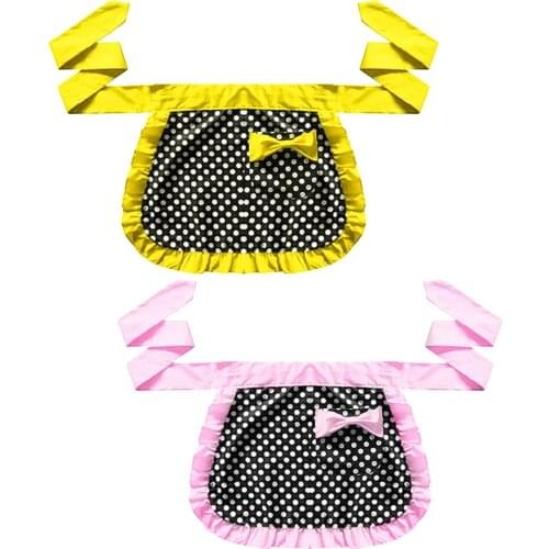 Short Cotton Waist Serving Apron 1 W/bowknot Pink And Yellow