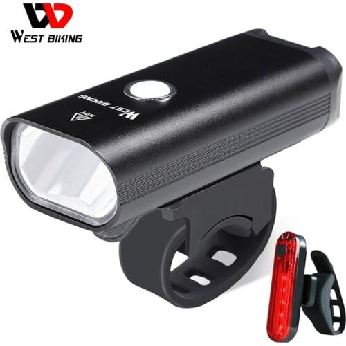 WEST BIKING LED Bicycle Light USB Rechargeable Bike Front Light 3-5 modes Bike Headlamp Safety Flashlight With Warning Light